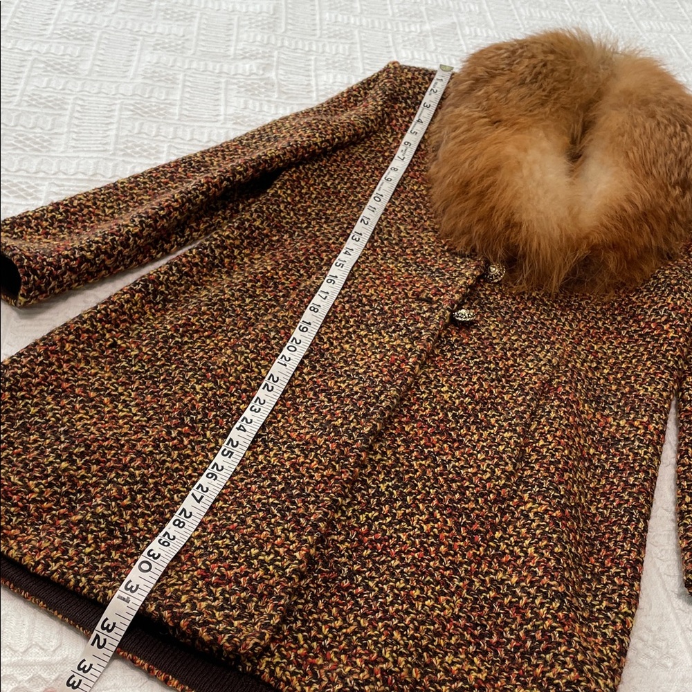 ST. JOHN Tweed long Coat FOX Fur Collar winter jacket 2 piece set - Picture 6 of 17